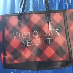 Victoria Secret Limited Edition Red Black Plaid Tote NWT